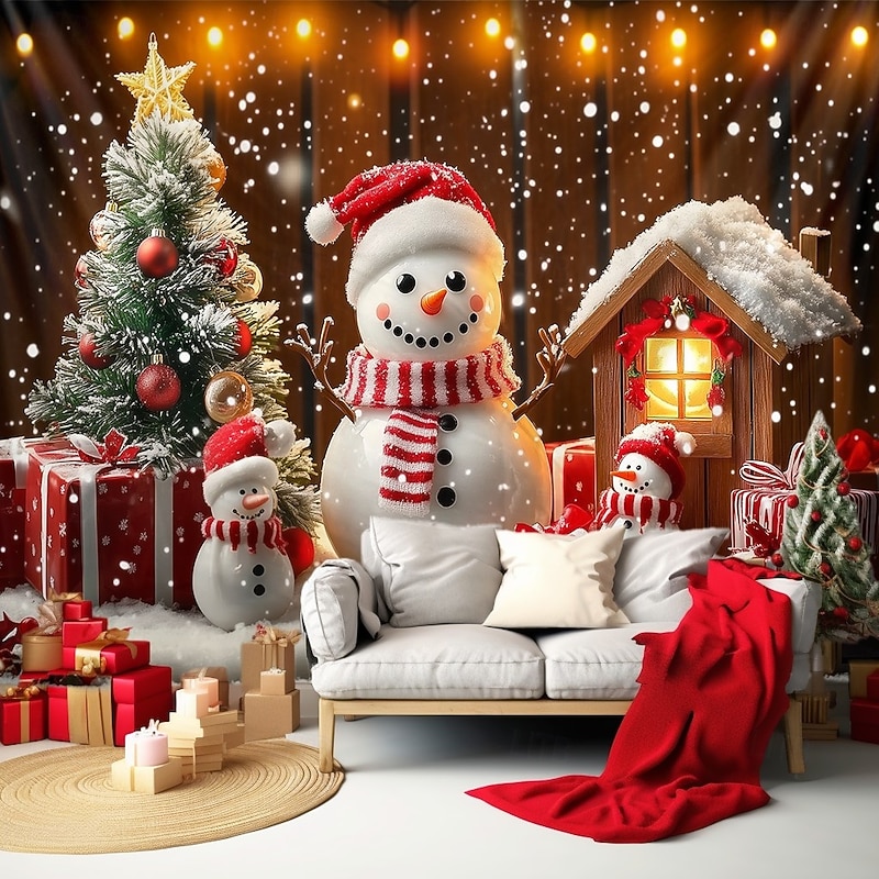 Chrismas Hanging Tapestry Christmas Tree Snowman Gingerbread House Large Wall Art Mural Decor Blanket Curtain Holiday Home Bedroom Living Room Festive Party Decoration3