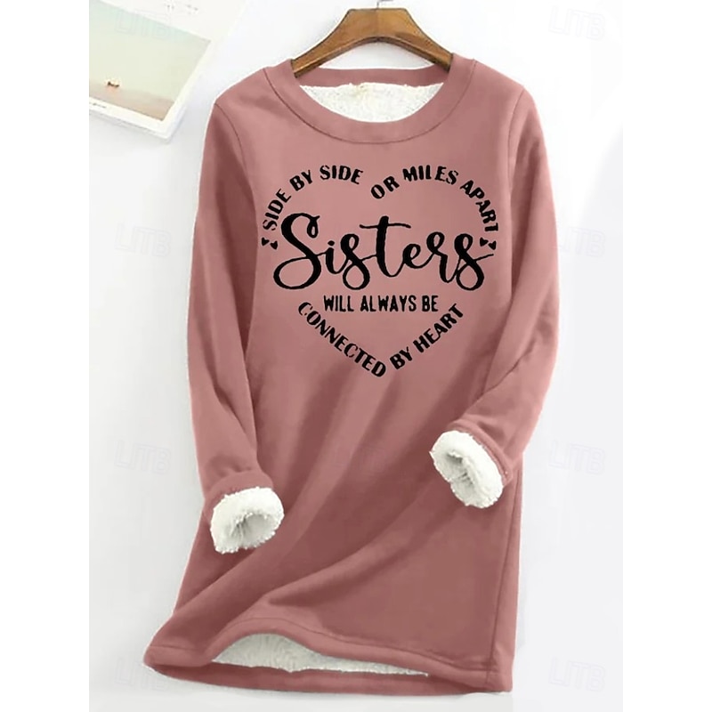 Women's Pullover Sweatshirt Graphic Letter Warm Casual Fuzzy Long Sleeve Crew Neck Round Neck Long Tops Street Casual Black Pink Red Blue Spring Fall Winter
