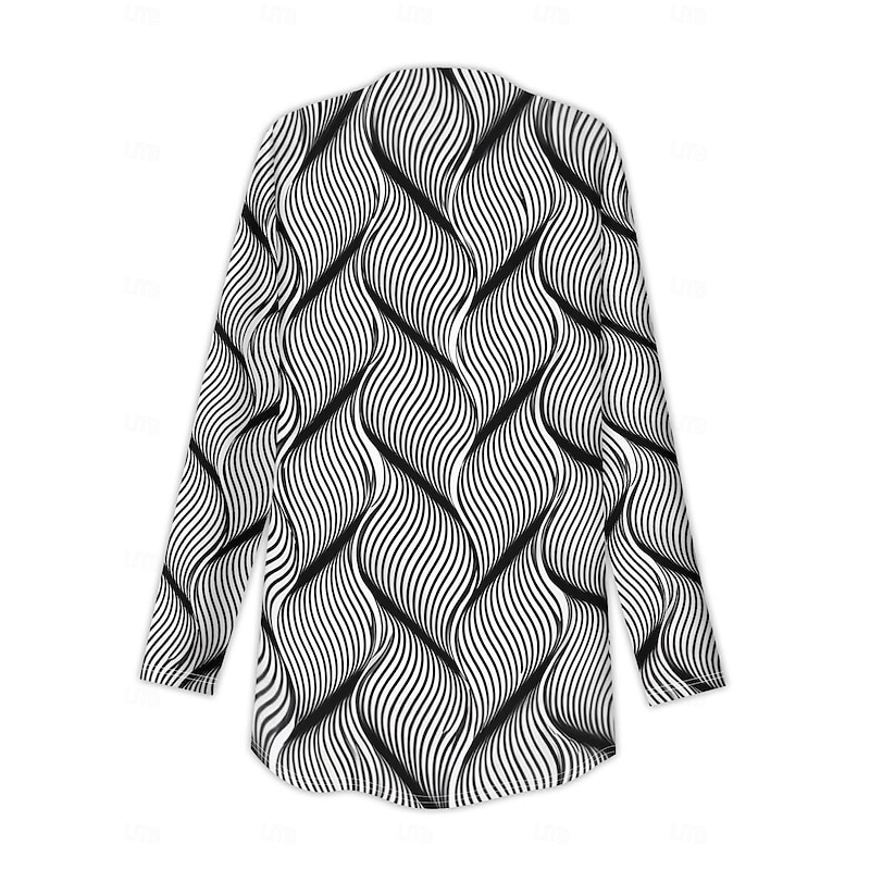 Women's Winter Coat Trench Coat Lightweight Comfortable Print Open Front Vintage Fashion Casual Geometric Vacation Casual Long Collarless Regular Fit Long Sleeve Outerwear Gray Spring Fall2