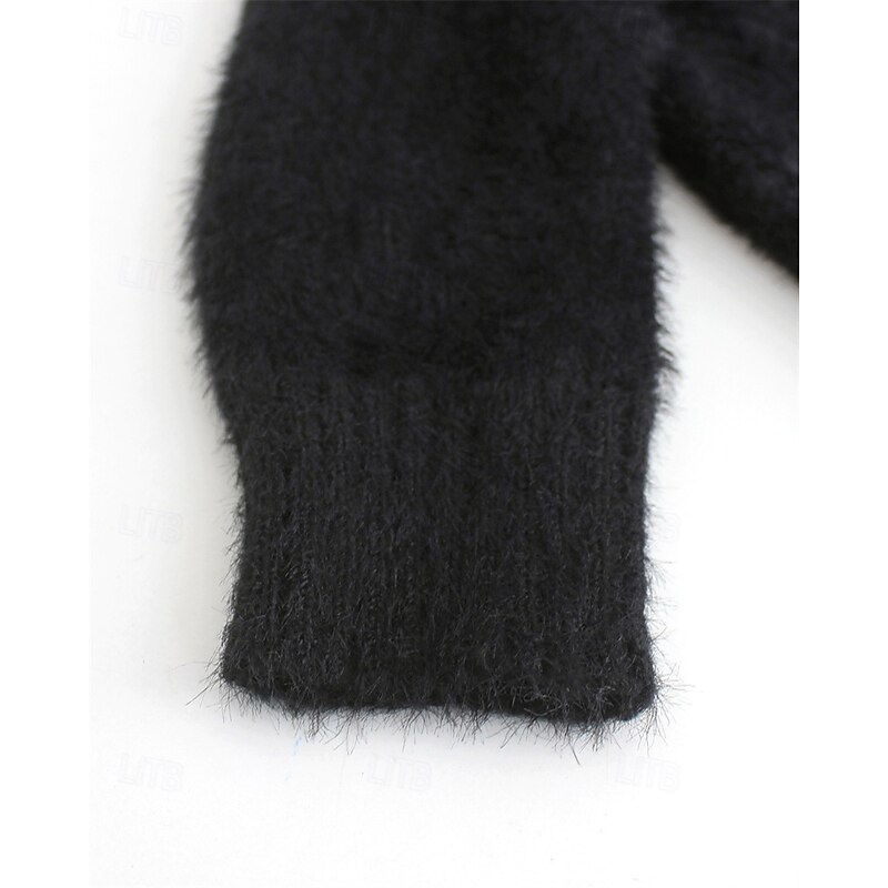 Women's Sweater Fashion Casual Soft Pure Color Ribbed Crew Neck Knitted Cold Shoulder Long Sleeve Regular Tops Knit Outdoor Daily Weekend Black Fall Winter4