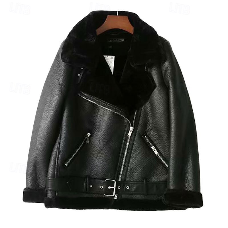 Women's Winter Coat Fleece Jacket Warm Comfortable Zipper Pocket Casual Plain Daily Wear Going out Weekend Regular Turndown Regular Fit Long Sleeve Outerwear Black White Wine Fall Winter