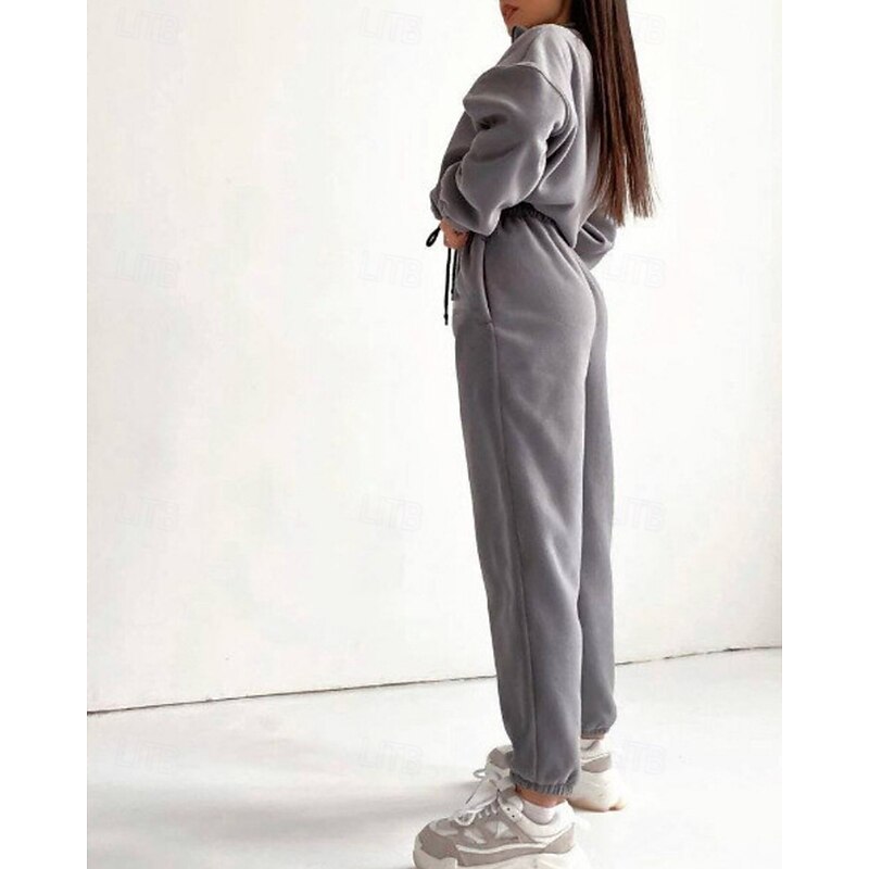 Women's Active Streetwear Blouse Hoodie Pants Sets Long Sleeve Hooded Solid Color Drawstring Outdoor Daily Holiday Black White Red Fall Regular Fit3