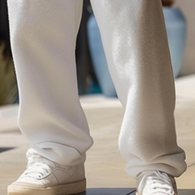Men's Sweatpants Fleece Pants Wide Leg Sweatpants Athletic Pants Trousers Drawstring Elastic Waist Plain Moisture Wicking Breathable Full Length Sports Outdoor Casual Daily Vacation Fashion White3
