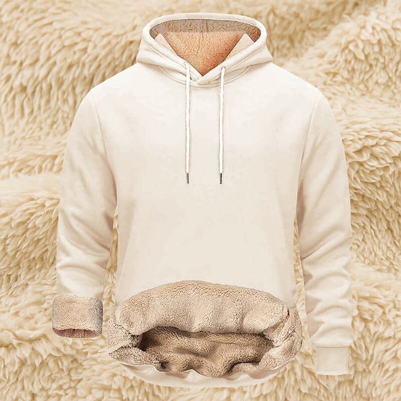 Men's Hoodie Fleece Hoodie Fleece lined Hoodie Apricot Black Yellow Burgundy Navy Blue Hooded Plain Patchwork Sports & Outdoor Casual Daily Streetwear Cool Sportswear Winter Clothing Apparel Hoodies