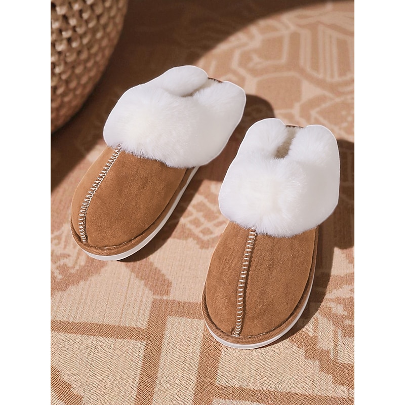 Women's Brown Cozy Slippers – Faux Suede Fleece Lined Warm Indoor House Shoes for Winter and Home Comfort2
