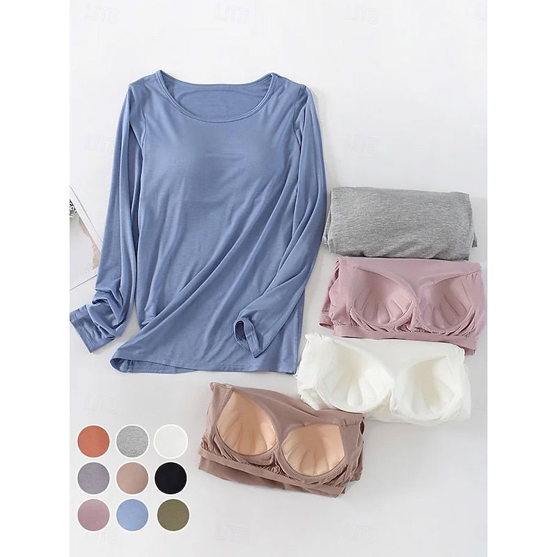 Women's T Shirt Solid Color Vintage Stylish Basic Long Sleeve Crew Neck Regular Tops Daily Black White Pink Blue Orange Fall Winter