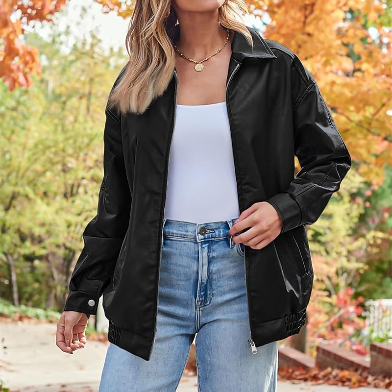 Women's Casual Jacket Warm Comfortable Zipper Pocket Fashion Outdoor Plain Going out Weekend Zipper Regular Lapel Regular Fit Long Sleeve Outerwear Black Pink Dark Green Fall Winter3