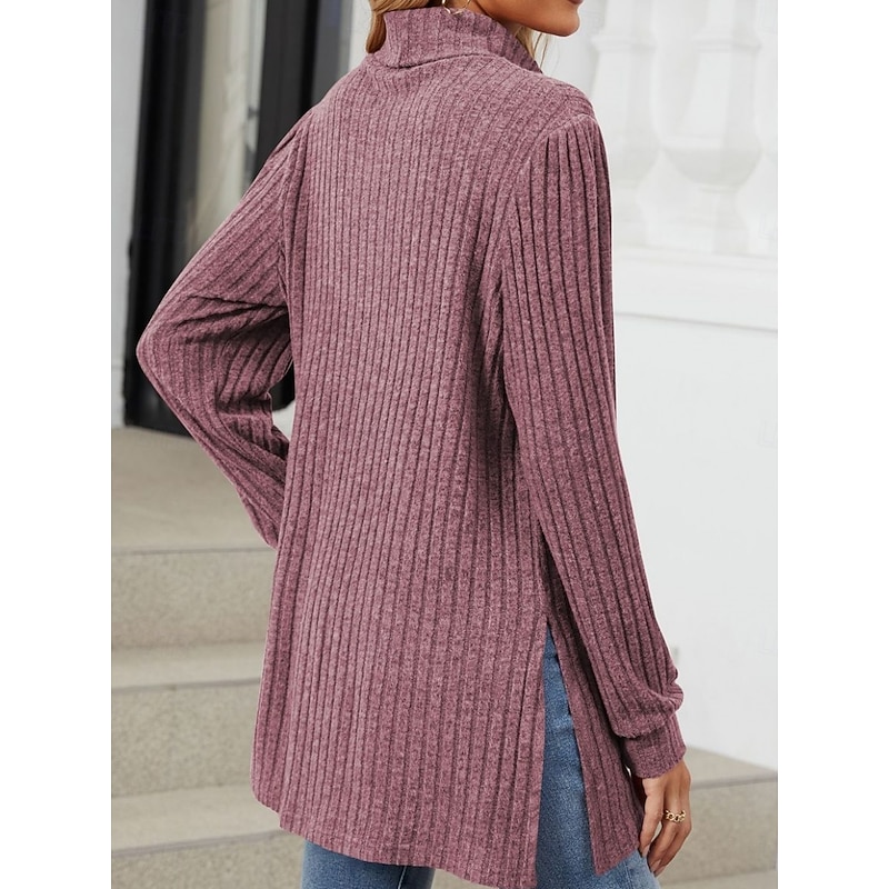 Women's Blouse Solid Color Stylish Casual Long Sleeve High Neck Long Tops Daily Pocket Black Red Blue Khaki Gray Spring Fall Winter4