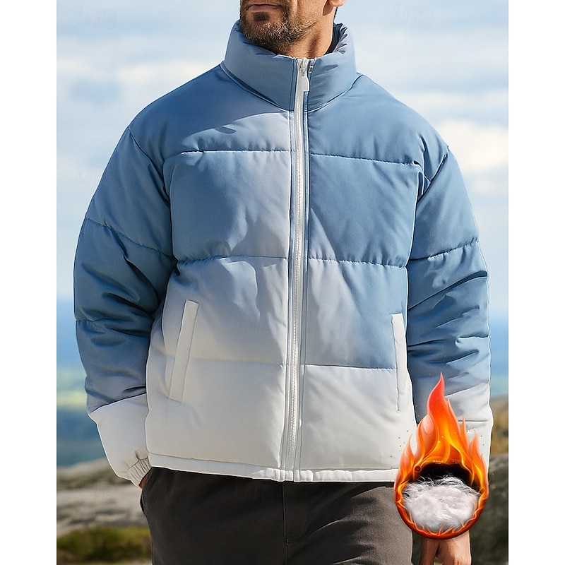 Men's Hiking Jacket Puffer Jacket Outdoor Thermal Warm Hiking Outfits Hiking Clothes Winter Autumn / Fall Top Fishing Camping / Hiking / Caving Running Gradient Pink Blue Green4