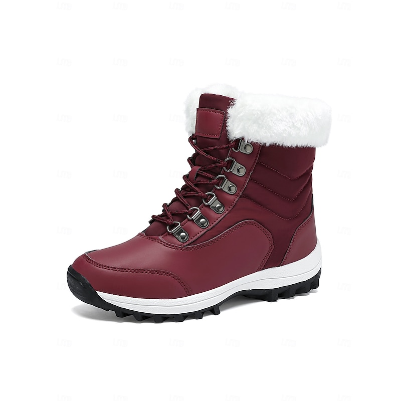 Women's Burgundy Waterproof Winter Snow Boots with Faux Fur Lining, Lace-Up Outdoor Hiking Warm Ankle Shoes for Cold Weather4