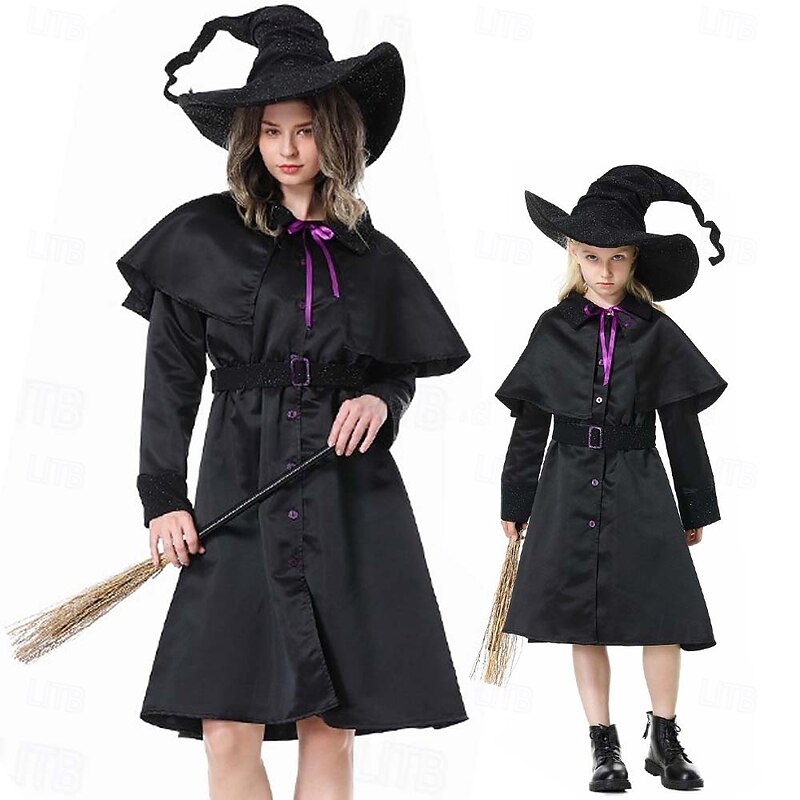 Witch Wizard Halloween Dress Fancy Costume Couples' Costumes Cosplay Kid's Adults' Women's Girls' Halloween Carnival Performance Party Easy Halloween Costumes Dress Up2