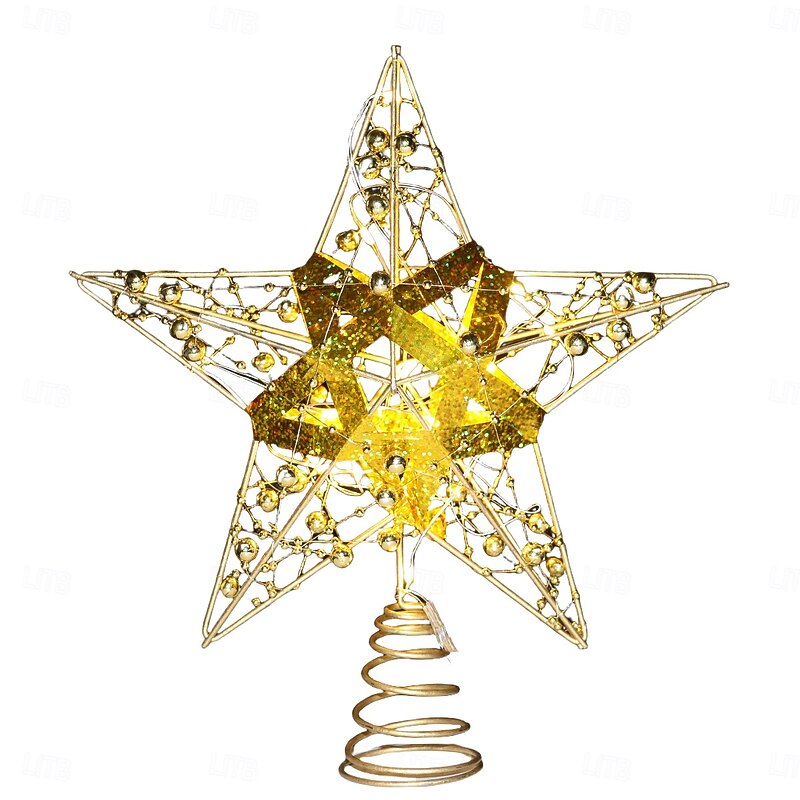Christmas Tree Topper Star Led Light, Colorful Iron Five-Pointed Hanging Ornament, Holiday Xmas Tree Decoration, Festive Home Table Decor Gift4