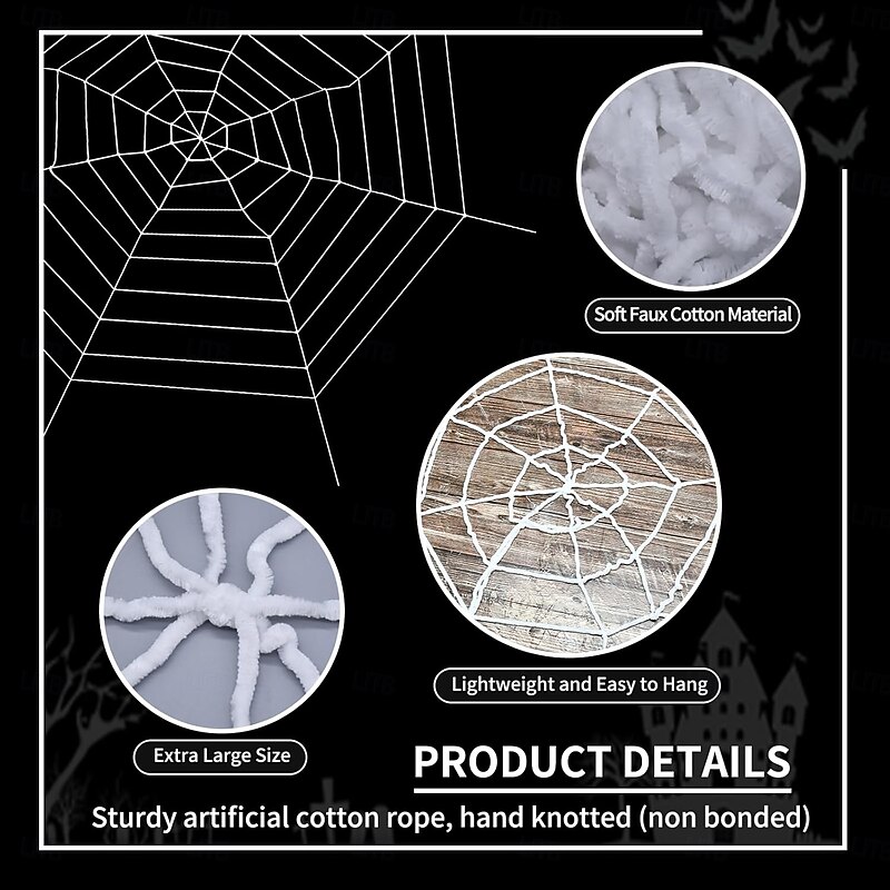 Halloween Spider Web Large 12FT Halloween Decorations - Realistic Spider String Rope Props, Round Fake Cobweb Elastic Belt for Indoor Outdoor Party Favor4