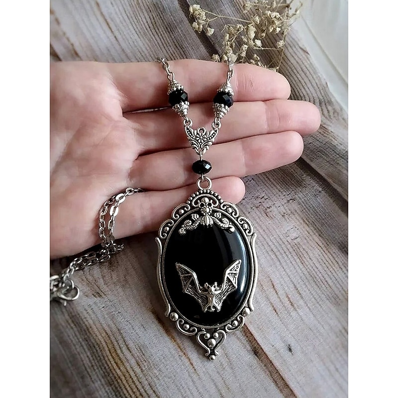 Women's Halloween Gothic Jewelry Set with Bat Necklace, Earrings and Ring – Vintage Punk Style Costume Accessories for Parties and Cosplay3