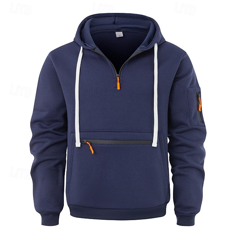 Men's Hoodie Quarter Zip Hoodie Black Wine Navy Blue Dark Gray Hooded Plain Drawstring Pocket Sports & Outdoor Daily Holiday Polyester Streetwear Basic Casual Fall Winter Clothing Apparel Hoodies3