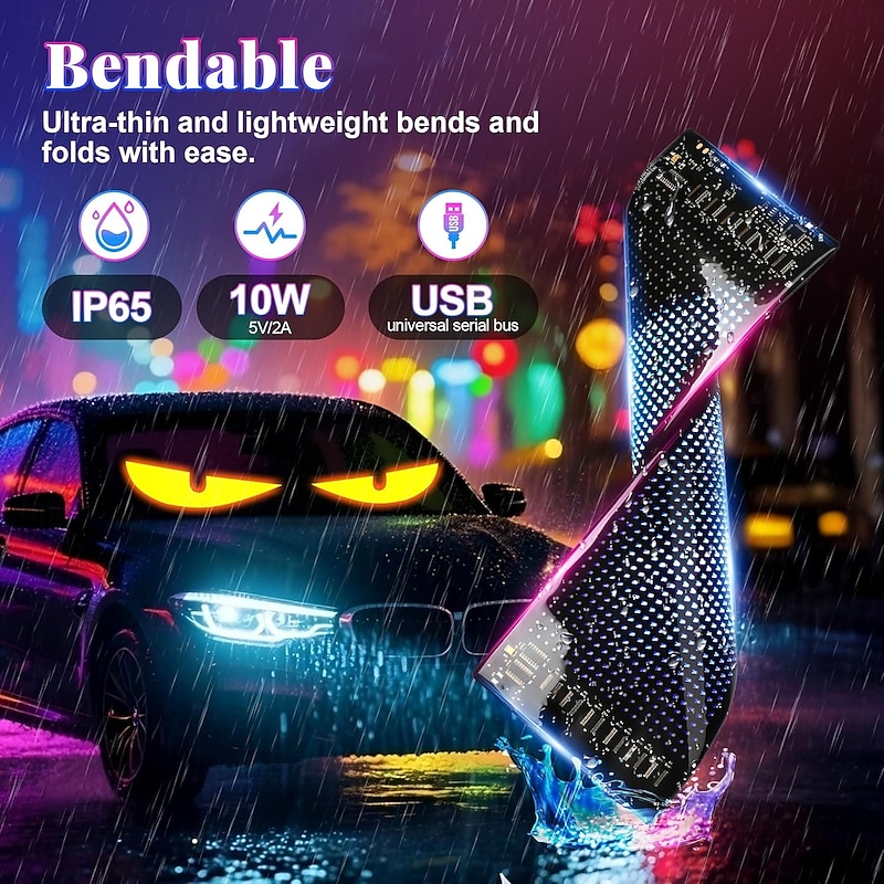 High-Brightness Devil Eyes LED Light Strips for Cars/Trucks/SUVs - 23.6x4.73 Customizable Windshield Decoration with App Control IP68 Waterproof USB-Powered4