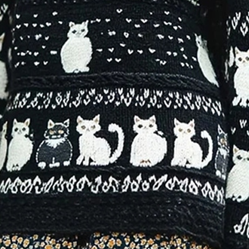 Women's Sweater Pullover Daily Casual Animal Ribbed Crew Neck Knitted Print Long Sleeve Regular Tops Knit Outdoor Weekend Black Fall Winter3