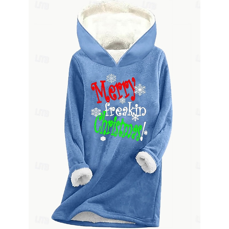 Women's Pullover Hoodie Sweatshirt Letter Christmas Casual Long Sleeve Hooded Regular Tops Street Dailywear Print Pink Blue Gray Fall Winter