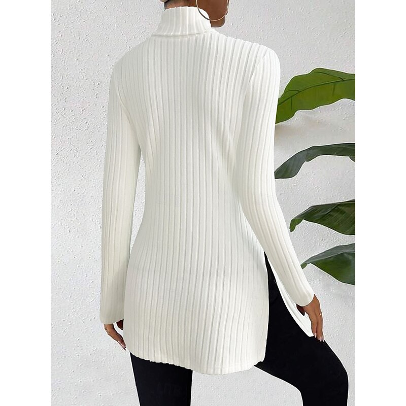 Women's Blouse Solid Color Stylish Casual Long Sleeve Turtleneck Long Tops Daily Black White Spring Fall Winter3