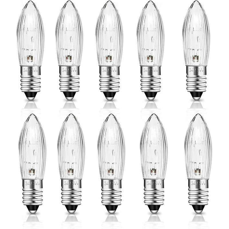 E10 34V 3W Candle Bulb with 7 Burn Points Replacement Bulb 30LM Warm White 2700K E10 Candle Bulb for Light Arches Christmas Trees String Lights10Pcs