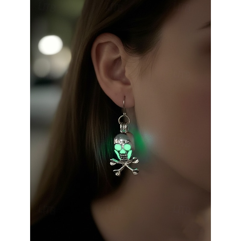 Women's Halloween Alloy Luminous Skull and Crossbones Earrings - Shiny Goth Punk Pendant Jewelry for Masquerade and Cosplay3