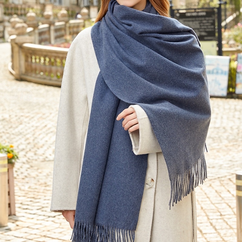 Women's Rectangle Scarf Infinity Scarf Street Holiday Blue Scarf Pure Color4