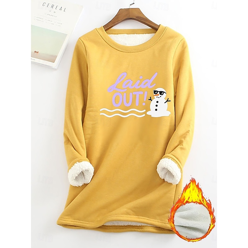 Women's Fleece Lined Pullover Sweatshirt Pajamas Pullover Sweatshirt Pullover Sweatshirts Letter Warm Streetwear Casual Long Sleeve Crew Neck Long Tops Home Dailywear Casual Print Yellow Pink Gray3
