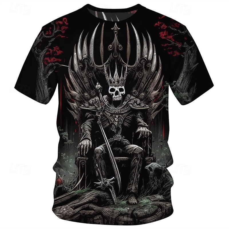 Men's Graphic Skulls Short Sleeve Shirt T shirt Tee Tee Top Short Sleeve T shirt 3D Print Crew Neck Shirt Fashion Designer Casual Vacation Daily Holiday Black Blue Orange Summer Clothing Apparel S M4