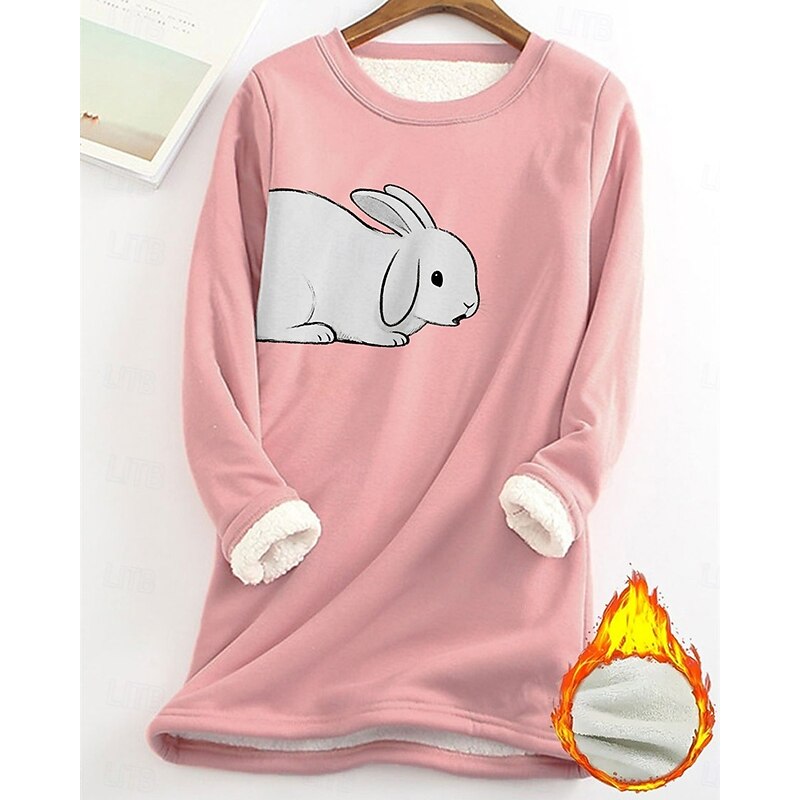 Women's Pullover Sweatshirt Graphic Animal Fashion Basic Casual Long Sleeve Crew Neck Regular Tops Street Dailywear Casual Print Fleece Lined Black Yellow Pink Dark Pink Blue Fall Winter