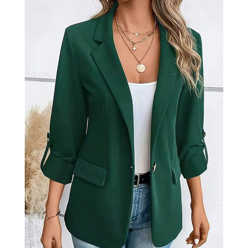 Women's Blazer Comfortable Pocket Elegant Fashion Outdoor Plain Going out Casual Daily Weekend Cardigan Regular Lapel Regular Fit Long Sleeve Outerwear Black White Burgundy Spring Fall4