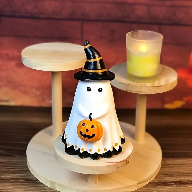 Halloween Witch Hat Pumpkin Statue Cartoon Spooky Resin Ghost Ornament for Home Decor Indoor Shelf Table Decor Perfect for Parties, Home, Garden, or Witch Brewing Display3