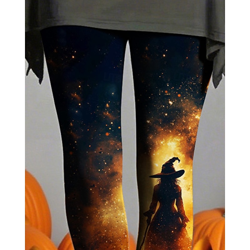 Women's Leggings Cozy Leggings Basic Casual Full Length High WaistPantsHalloween Graphic Pumpkin Printing Thermal Warm Comfortable Stretchy Vacation Casual Daily Orange Fall Winter Slim Fit2