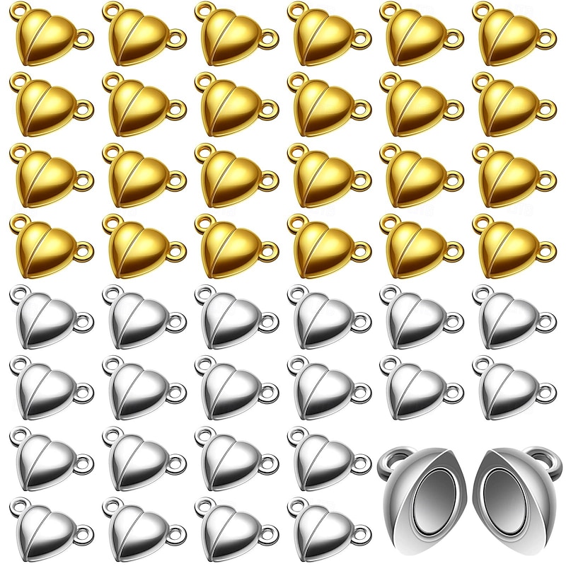 48 Pieces Heart Shaped Magnetic Clasps for Jewelry Gold Silver Bracelet Clasps Closures Magnetic Breakaway Converter for Bracelet Necklace DIY Making Wedding Jewelry Accessories