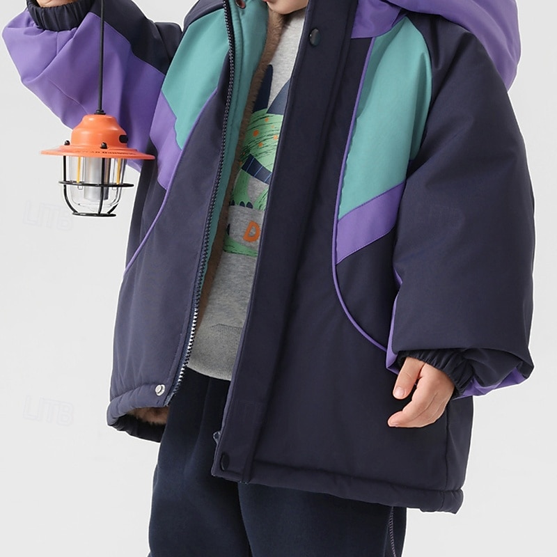 Kids Boys' Hiking Jacket Outdoor Jacket Outerwear Color Block Long Sleeve Zipper Pocket Comfort Waterproof Windproof Coat Outdoor Fashion Daily Deep Blue Spring Fall 4 years+2