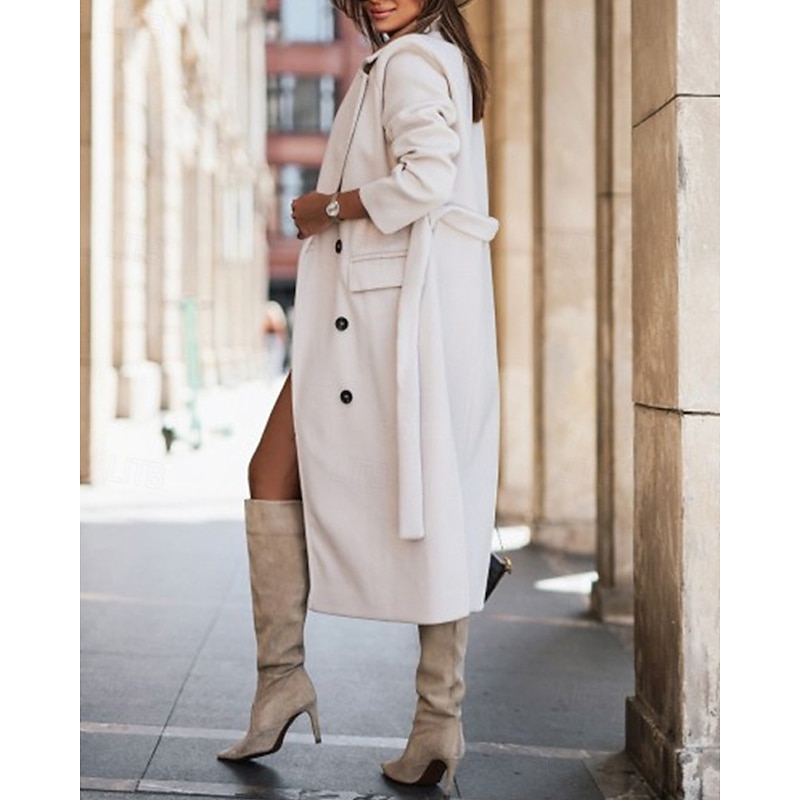 Women's Casual Jacket Warm Comfortable Pocket Buttons Fashion Outdoor Plain Going out Weekend Single Breasted Regular Lapel Regular Fit Long Sleeve Outerwear Black White Pink Fall Winter2