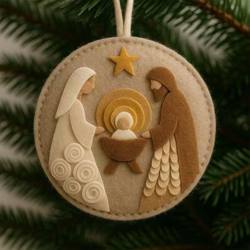 Christmas Handmade Felt Ornament Nativity Scene Decoration Jesus Birth Hanging Craft, Holiday Tree Decor, Gift Hanging Decoration