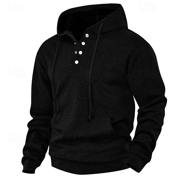 Men's Jacquard Hoodie Pullover Hoodie Sweatshirt Button Up Hoodie Apricot Black White Navy Blue Gray Hooded Plain Patchwork Color Block Textured Sports & Outdoor Casual Daily Streetwear Cool4