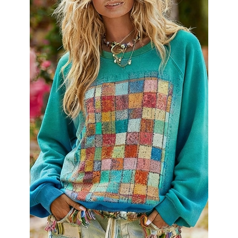 Women's Pullover Sweatshirts Plaid Fashion Streetwear Classic Long Sleeve Round Neck Regular Tops Dailywear Casual Print Pink Green Spring Fall
