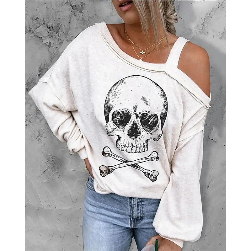 Women's Pullover Sweatshirt Graphic Skull Pumpkin Active Fashion Streetwear Long Sleeve Crew Neck Regular Tops Street Dailywear Casual Print Black White Yellow Pink Red Fall4