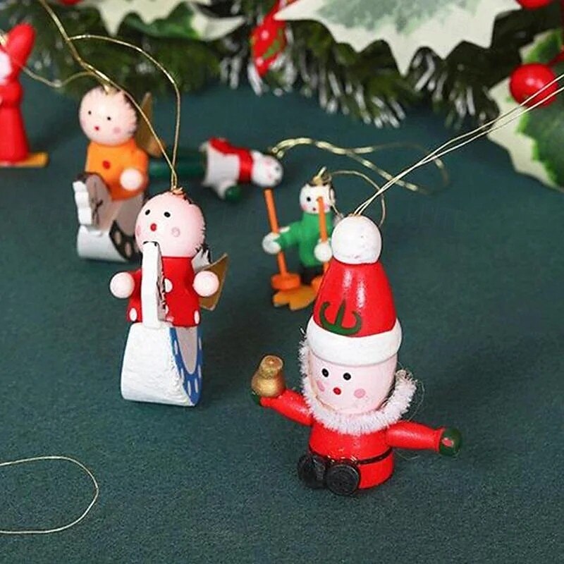 Mini Santa Claus Christmas Pendants Set 24 Days Blind Box Wooden Tree Ornaments Hand Painted Puppet Hanging Decorations Cartoon Holiday Gift Box for Festive Home Party Accessory4
