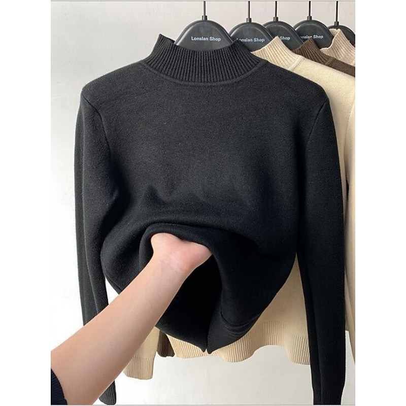 Women's Blouse Solid Color Stylish Casual Long Sleeve High Neck Regular Tops Daily Black White Wine Red Blue Spring Fall Winter3
