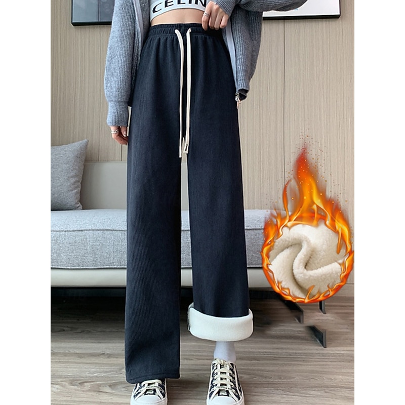 Women's Sweatpants Fleece Pants Wide Leg Vacation Fashion Streetwear Full Length High Waist Solid Color Pocket Elastic Waistband Comfy Soft Comfortable Stretchy Outdoor Street Black White Yellow Pink3