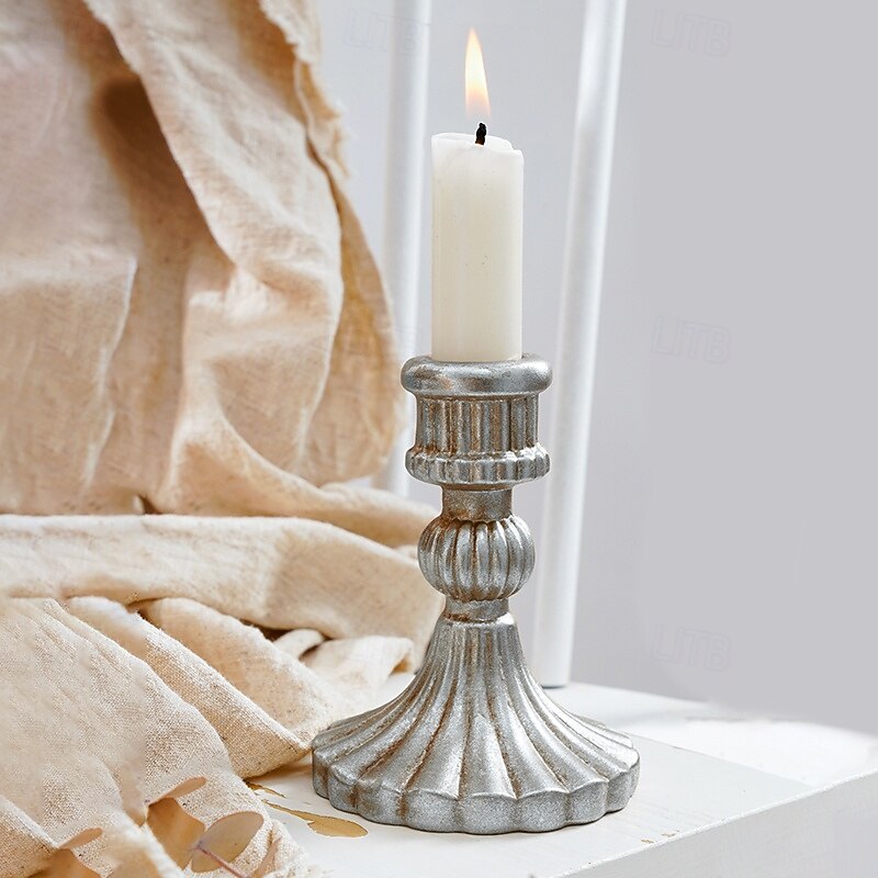 1PC Silver European-style Shell-patterned Decorative Candlestick Resin Material Retro-style Interior Decorative Item Suitable for Decoration in Living Rooms Studies and Other Indoor Scenes2