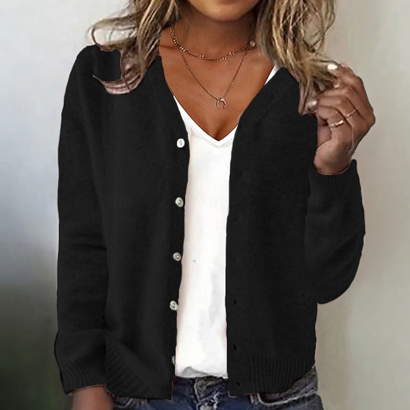 Women's Sweater Cardigan Elegant Fashion Streetwear Solid Color V Neck Hollow Out Zipper Knitted Long Sleeve Regular Tops Knit Outdoor Daily Weekend Black White Spring Fall4