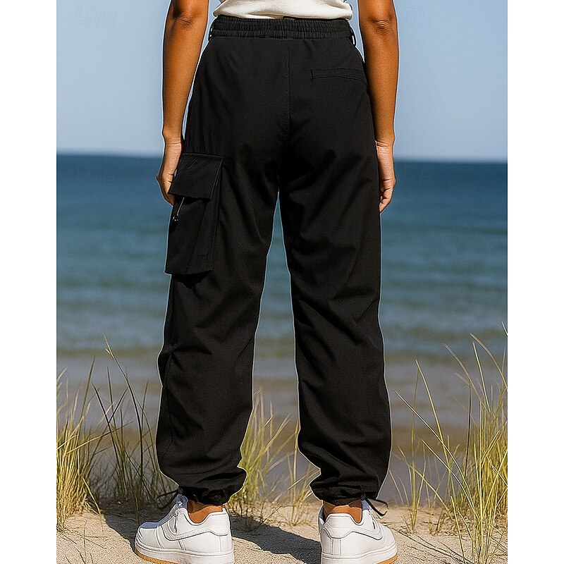 Men's Wide Leg Pants Cargo Pants Hiking Pants Trousers Outdoor Regular Fit Waterproof Windproof Bottoms Pocket Elastic Waist Black Army Green Camping / Hiking Running S M L XL XXL2