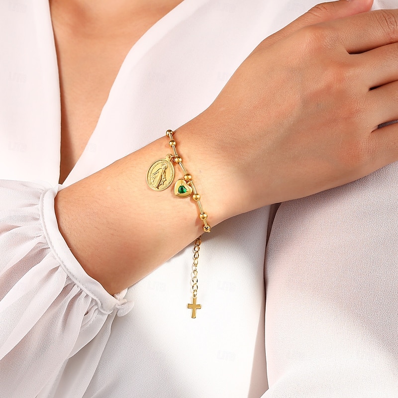 Personalized Birthstone Virgin Mary Pendant Bracelet – Elegant Jewelry Gift for Family & Friends, Perfect for Thanksgiving & Christmas, High-Quality Fashion Accessory4