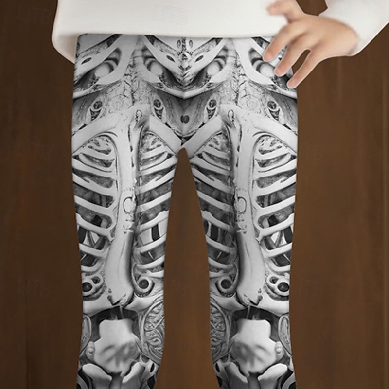 Halloween Girls' 3D Skull Pants Leggings Spring Fall Cute Basic Kids 4-12 Years Outdoor Casual Daily Regular Fit4