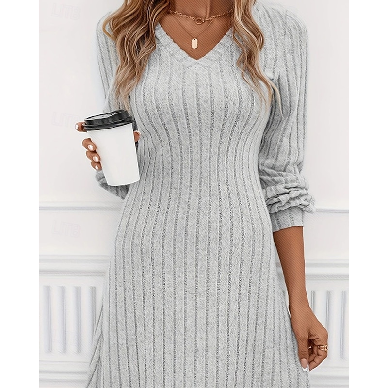Women's Mini Dress Casual Dress Elegant Fashion Modern Outdoor Daily Going out Regular Fit Plain Long Sleeve V Neck Grey Spring Autumn2