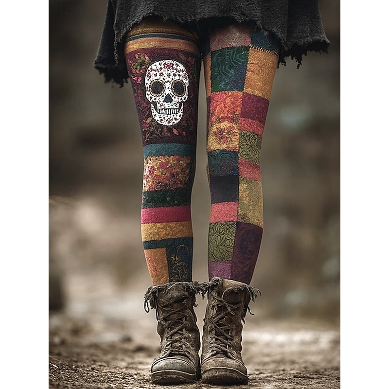 Women's Leggings Vacation Vintage Ethnic Style Ankle-Length High WaistPantsHalloween Graphic Animal Cat Drawstring Patchwork 3D Print Quick Dry Breathability Soft Stretchy Formal Outdoor Vacation