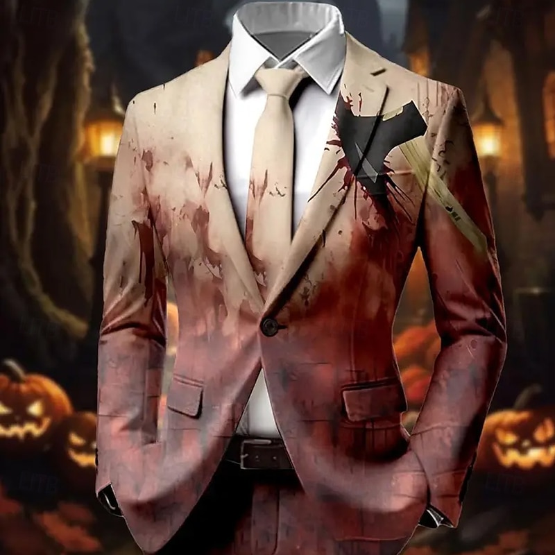 Men's Blazer Jacket Coat Comfortable Breathable Artistic Casual Party Evening Wear Daily Festival 3D Print Buttons Multi Pocket All Seasons Notch Long Sleeve Red 1 Red 3 Red4